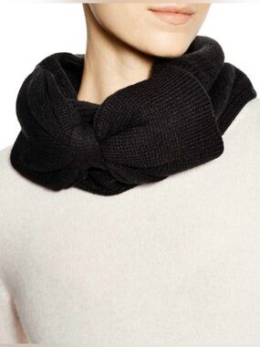 kate Spade Color Block Black Knit with Cream Bow Neck Warmer